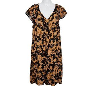 Lularoe Dress Floral Cap Sleeve Pockets Orange Black V Neck Size Large